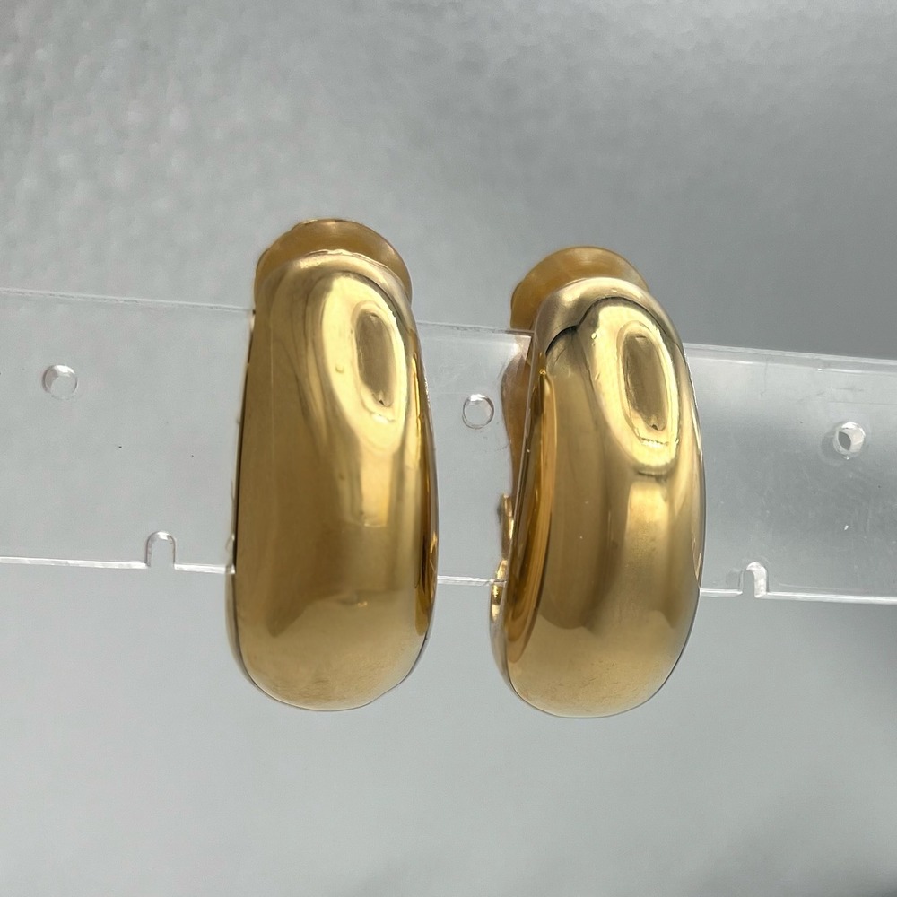 St. John Vintage Gold Tone Chunky Dome Clip On Hoop Earrings 1.25 Inch